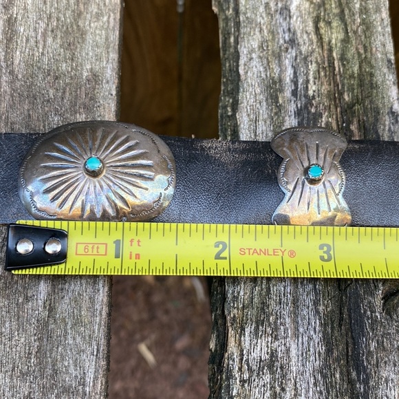 🌹Stunning Vtg Navajo 13 pc Sterling Silver & Turquoise Concho Leather Belt~MINT - Picture 13 of 16